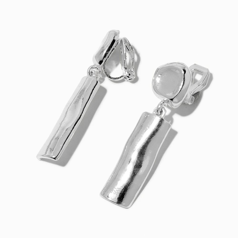 Silver-tone Hammered 2" Clip-On Drop Earrings