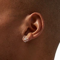 Silver-tone Wire Flower Stud Earrings