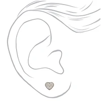 C LUXE by Claire's Silver Titanium White Crystal Heart Stud Earrings