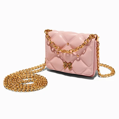 Pink Puffy Quilted Coquette Mini Crossbody Bag