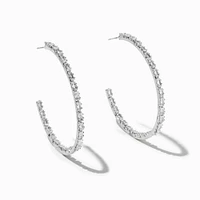 Silver Cubic Zirconia Baguette 50MM Hoop Earrings