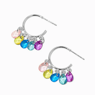 Rainbow Drops Silver-tone Hoop Earrings