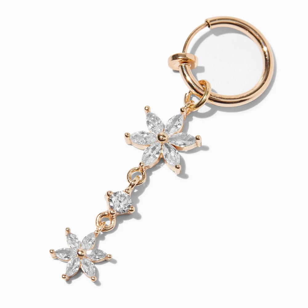 Gold-tone Flower Drop Clip-On Faux Belly Ring