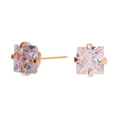 Rose Gold Cubic Zirconia Square Stud Earrings - 4MM