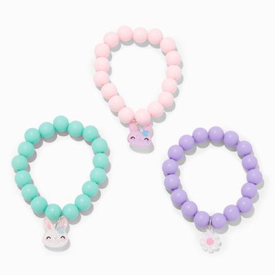 Claire's Club Matte Bunny & Daisy Beaded Stretch Bracelets - 3 Pack