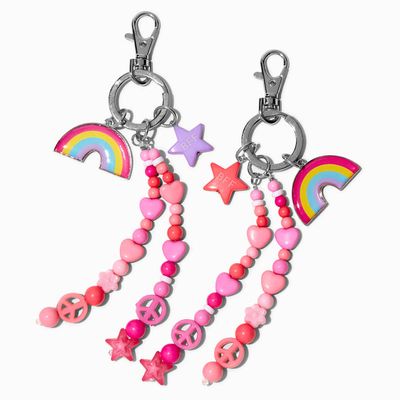 Best Friends Beaded Rainbow Heart Keychains - 2 Pack