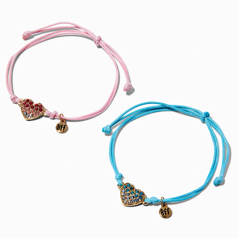 Best Friends Ombré Pavé Heart Adjustable Bracelets - 2 Pack