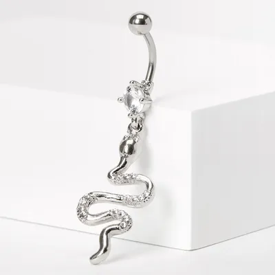 Silver 14G Embellished Snake Dangle Belly Ring