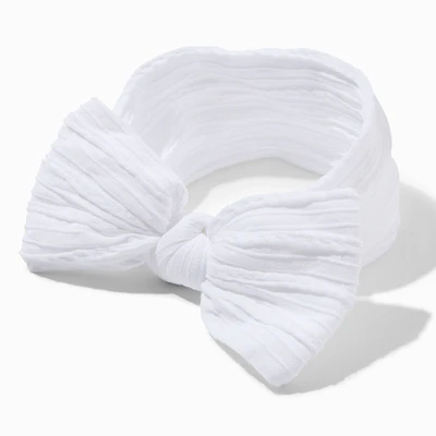 Claire's Club White Nylon Ribbed Bow Headwrap