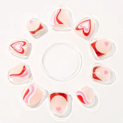Claire's Club Heart Squiggle Square Vegan Press On Faux Nail Set - 10 Pack