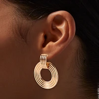 Gold-tone Ridged Doorknocker Drop Earrings