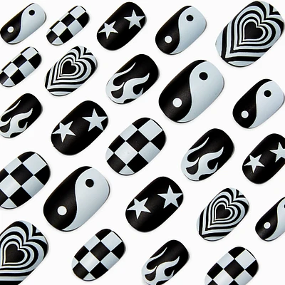 Black & White Y2K Medium Oval Vegan Faux Nail Set - 24 Pack