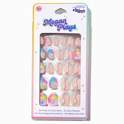 MeganPlays™ Claire's Exclusive Rainbow Swirl Stiletto Press On Faux Nail Set - 24 Pack