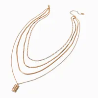 Gold-tone Hammered Pendant Extended Length Multi-Strand Necklace