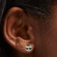 Sterling Silver Glitter Cat Stud Earrings