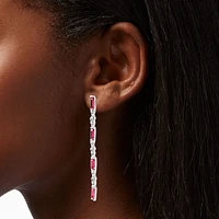Silver-tone Pink Gem 2'' Linear Drop Earrings