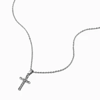 Stainless Steel Pavé Cross Silver-tone Pendant Necklace