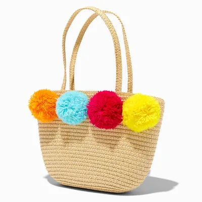 Claire's Club Rainbow Puff Straw Tote