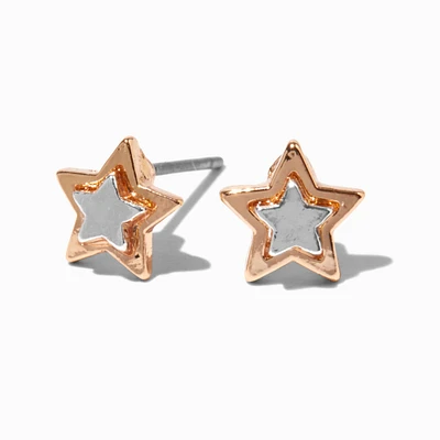 Mixed Metal Star Stud Earrings