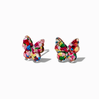 Confetti Butterfly Sterling Silver Post Stud Earrings