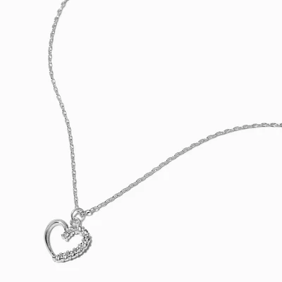 Silver-tone Half Crystal Heart Pendant Necklace