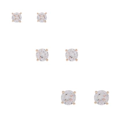 Rose Gold Cubic Zirconia Round Stud Earrings - 4MM, 5MM, 6MM