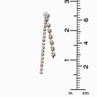 Gold-tone Pearl & Rhinestone Cup Chain 2" Drop Earrings