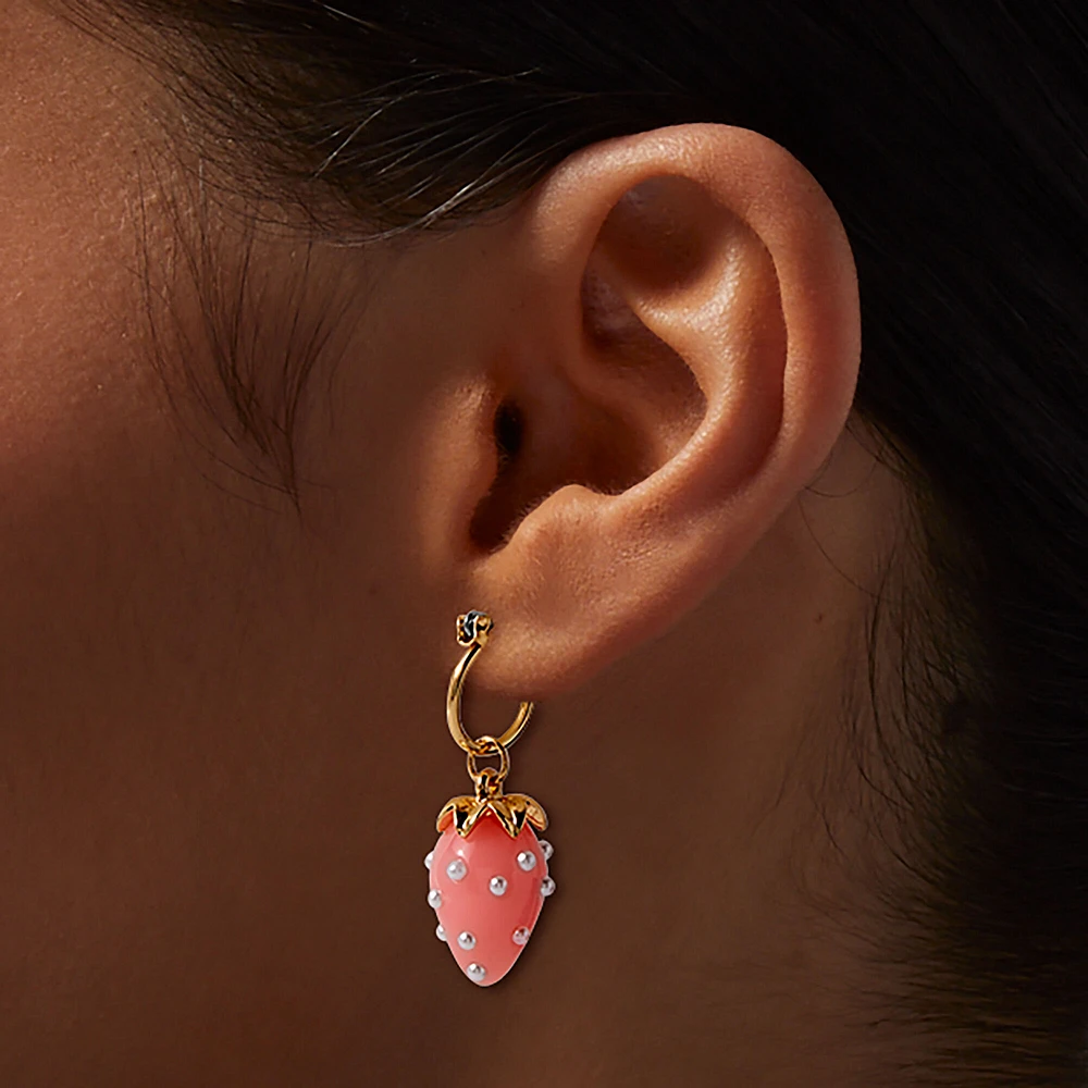 Pastel Pink Strawberry Hoop Earrings