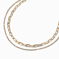 Gold-tone Paperclip Chain & Crystal Multi-Strand Necklace