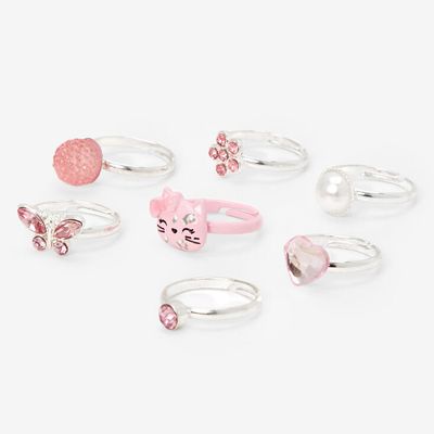 Claire's Club Pink Cat Rings - 7 Pack