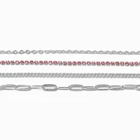 Silver-tone Pink Cup Chain Bracelet Set - 4 Pack