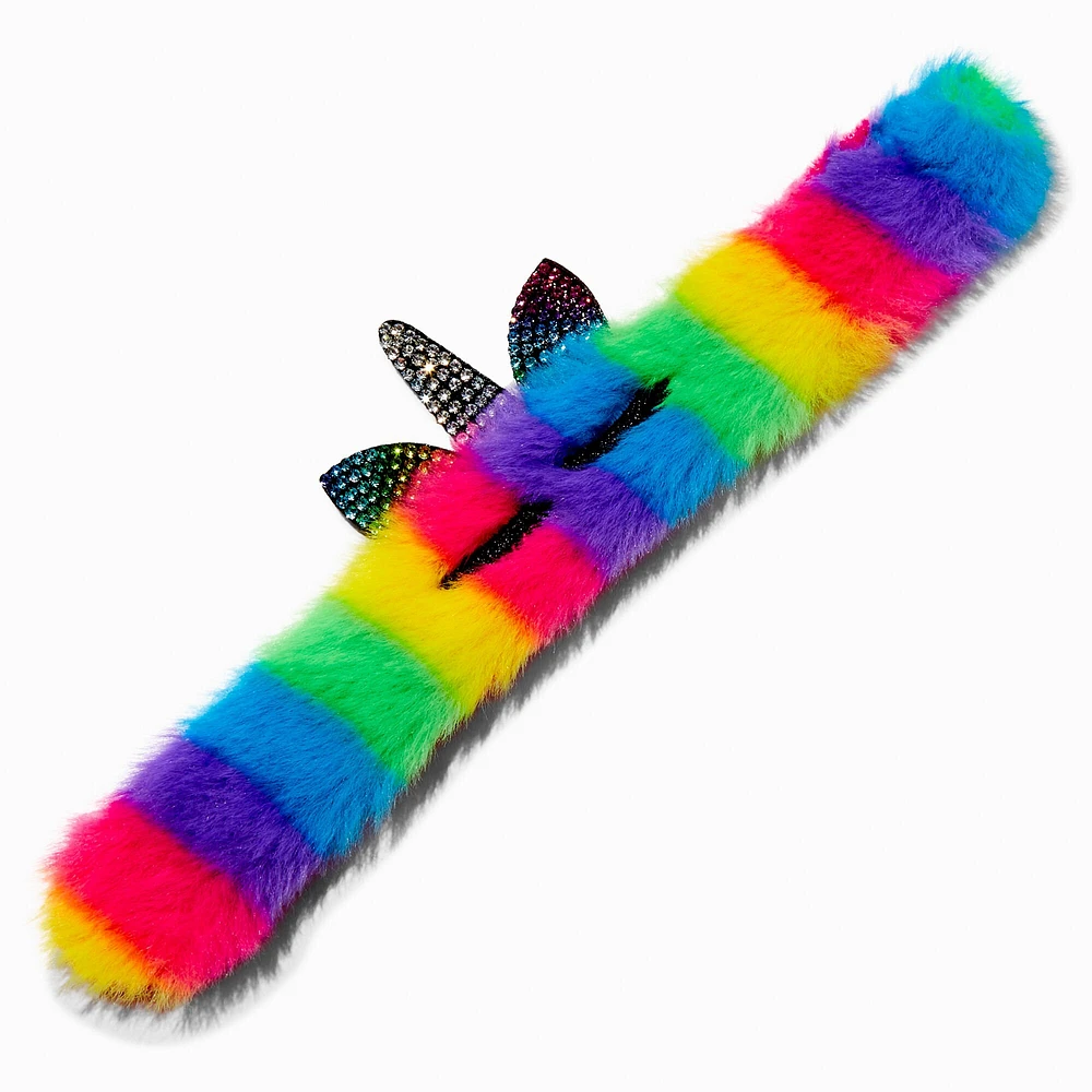 Fuzzy Rainbow Pavé Unicorn Slap Bracelet