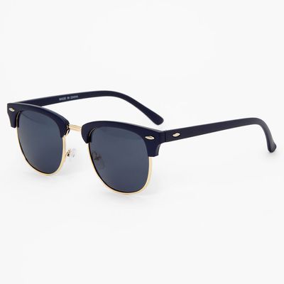 Navy Retro Browline Sunglasses