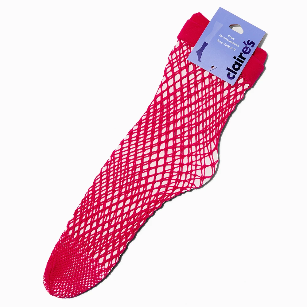 Bright Pink Fishnet Crew Socks