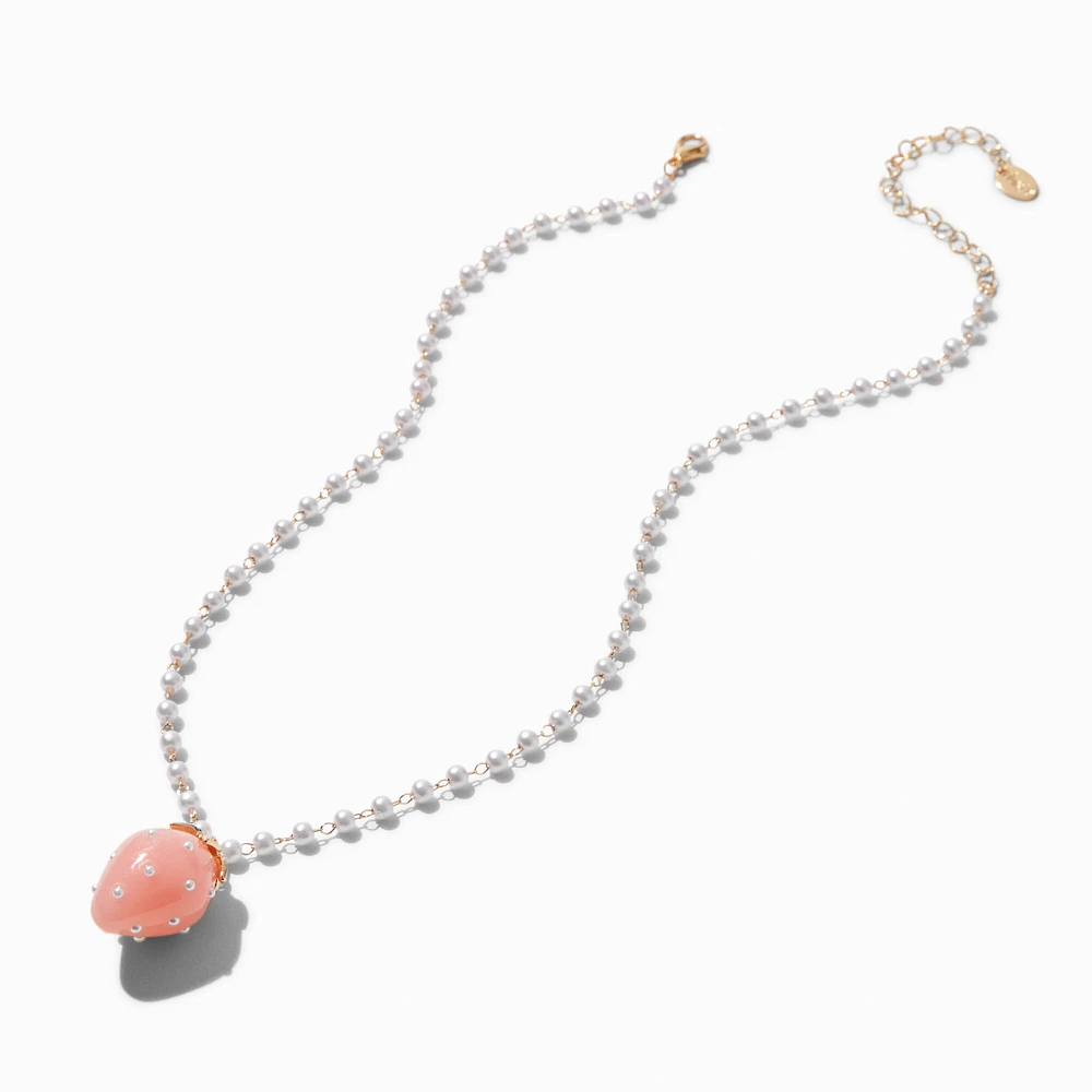 Pearl Chain Strawberry Pendant Necklace