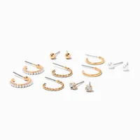 Gold Crystal & Pearl Earrings Set - 6 Pack