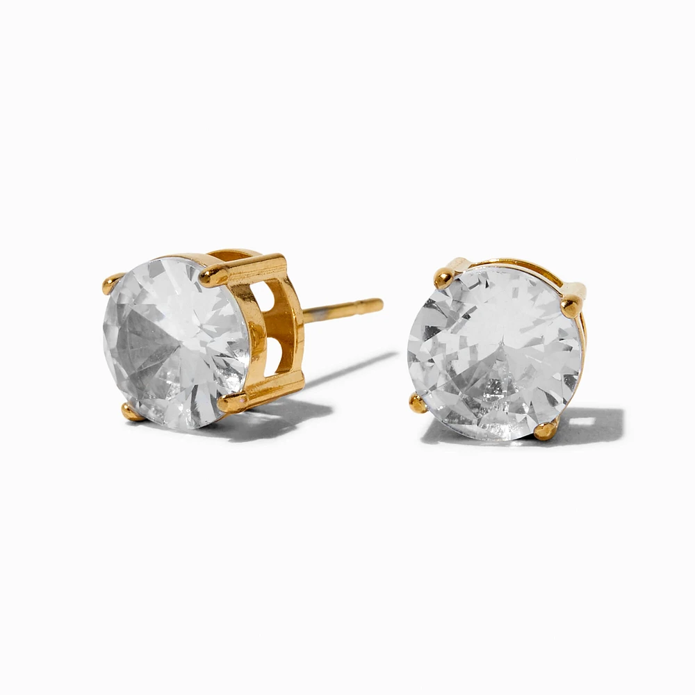 Gold-tone Stainless Steel Cubic Zirconia 8mm Basket Stud Earrings