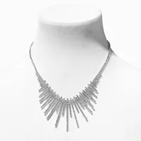 Silver Rhinestone Teardrop Y-Neck Necklace & Drop Earrings Set - 2 Pack