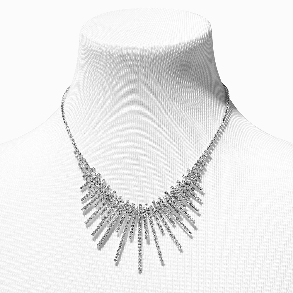 Silver Rhinestone Teardrop Y-Neck Necklace & Drop Earrings Set - 2 Pack