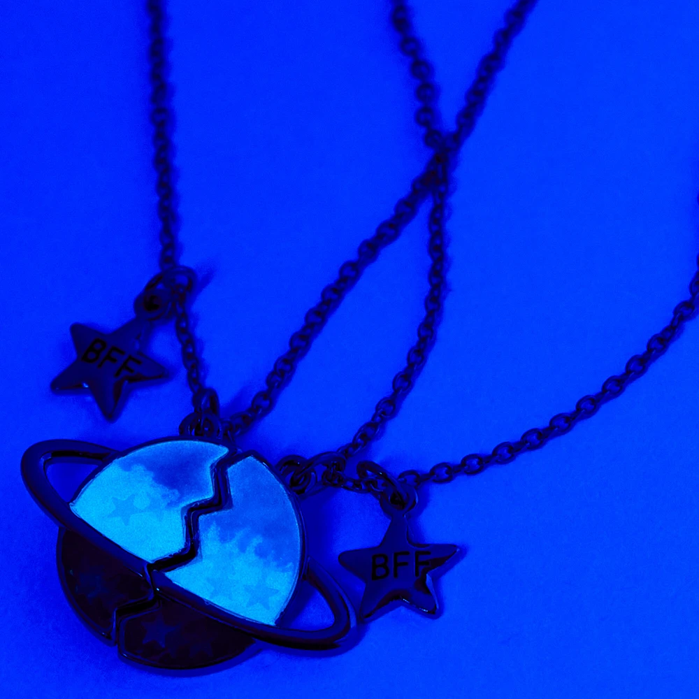 Best Friends Glow In The Dark Outer Space Split Pendant Necklaces - 2 Pack