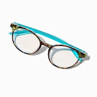 Solar Blue Light Reducing Tortoiseshell Teal Oval Clear Lens Frames