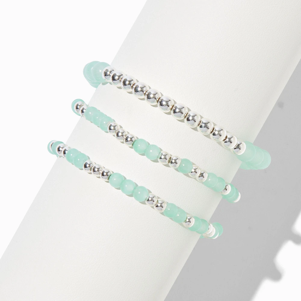 Light Blue Beaded Stretch Bracelets - 3 Pack