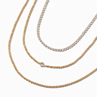 Gold-tone Cubic Zirconia Bezel Laser Multi-Strand Chain Necklace