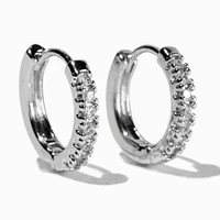 Silver 10MM Cubic Zirconia Stacked Huggie Hoop Earrings