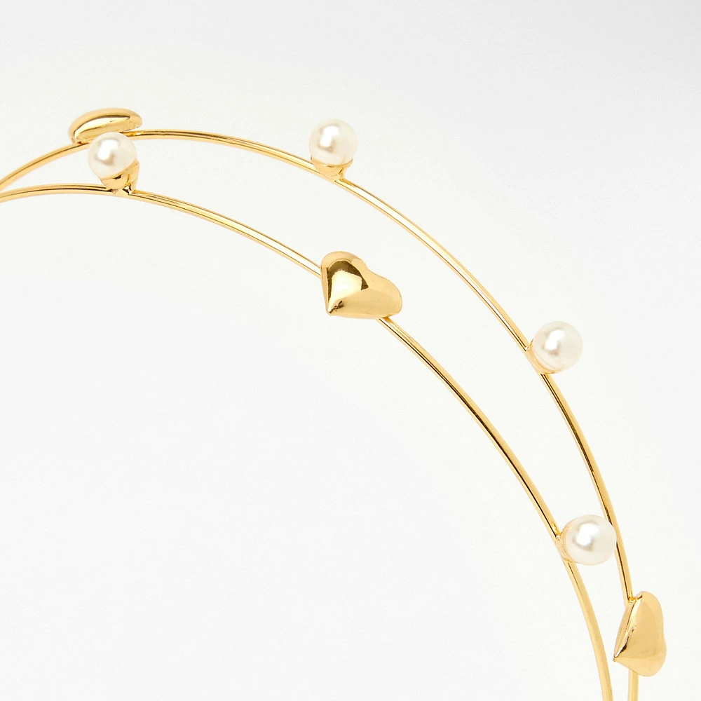 Pearl Heart Gold Double Row Headband