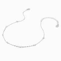 Cubic Zirconia & Black Bead Silver-tone Chain Necklace