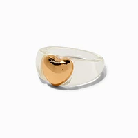 Gold-tone Heart Clear Acrylic Ring