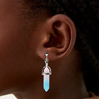 Blue & Pink 1'' Glow in the Dark Mystical Gem Clip-On Drop Earrings
