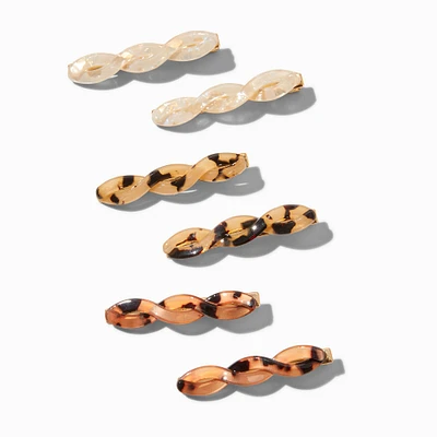 Twisted Tortoiseshell Hair Clips - 6 Pack