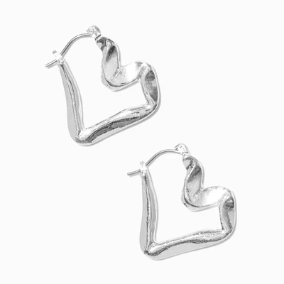 Silver-tone Abstract Heart Hoop Earrings